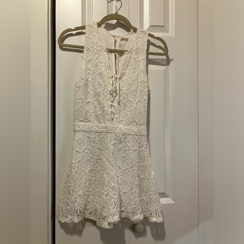 White lace tie-front romper
